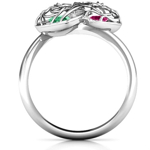Double Heart Cage Ring with 1-6 Heart Shaped Birthstones