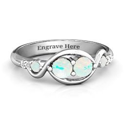 Classic Curves Two-Stone Ring in 925 Sterling Silver with Opal and White Premium Zirconia