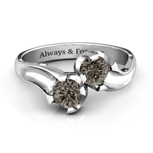Two Stone Sparkle Ring – Sterling Silver with Smokey Quartz