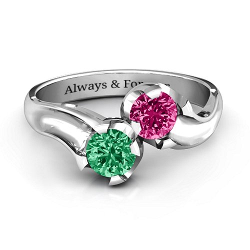 Two Stone Sparkle Ring – Sterling Silver with Emerald and Ruby
