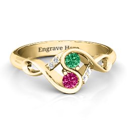 Element of Infinity Two Stone Ring in 9K Solid Yellow Gold with Emerald, Ruby, and White Premium Zirconia