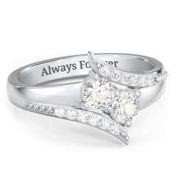 Flared Bypass Ring with Round Gemstones and Accents in 925 Sterling Silver with Cubic Zirconia and White Premium Zirconia