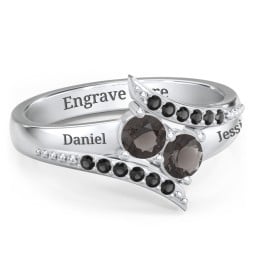 Flared Bypass Ring with Round Gemstones and Accents