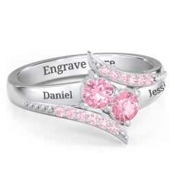 Flared Bypass Ring with Round Gemstones and Accents