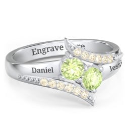 Flared Bypass Ring with Round Gemstones and Accents