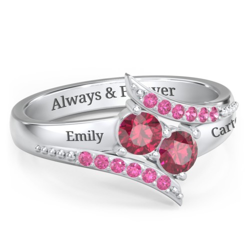 Flared Bypass Ring with Round Gemstones and Accents