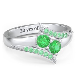 Flared Bypass Ring with Round Gemstones and Accents in 925 Sterling Silver with Emerald and Green Premium Zirconia