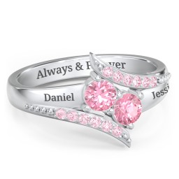 Flared Bypass Ring with Round Gemstones and Accents in 925 Sterling Silver with Pink Tourmaline and Fancy Pink Premium Zirconia