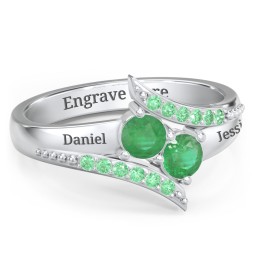 Flared Bypass Ring with Round Gemstones and Accents in 925 Sterling Silver with Emerald and Green Premium Zirconia