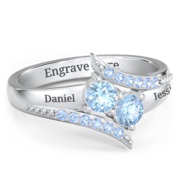 Flared Bypass Ring with Round Gemstones and Accents in 925 Sterling Silver with Blue Topaz and Fancy Blue Premium Zirconia