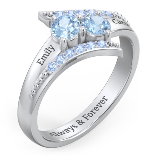 Flared Bypass Ring with Round Gemstones and Accents – Sterling Silver with Blue Topaz and Fancy Blue Premium Zirconia