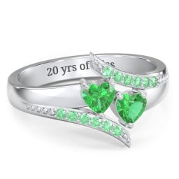 Flared Bypass Ring with Heart Gemstones and Accents