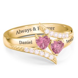 Flared Bypass Ring with Heart Gemstones and Accents