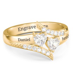 Flared Bypass Ring with Heart Gemstones and Accents