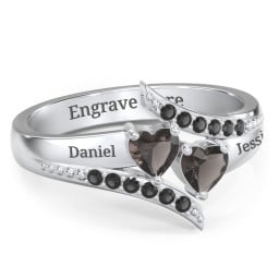 Flared Bypass Ring with Heart Gemstones and Accents