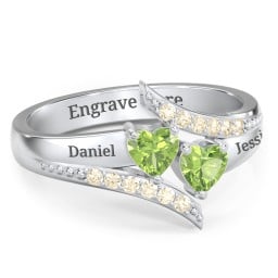 Flared Bypass Ring with Heart Gemstones and Accents