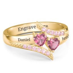 Flared Bypass Ring with Heart Gemstones and Accents