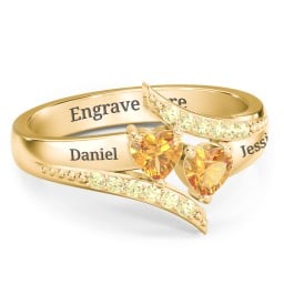 Flared Bypass Ring with Heart Gemstones and Accents