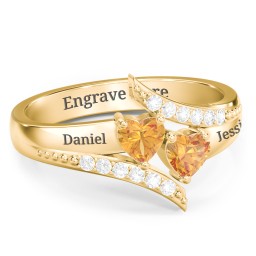 Flared Bypass Ring with Heart Gemstones and Accents