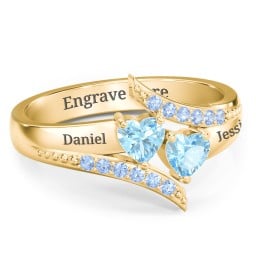 Flared Bypass Ring with Heart Gemstones and Accents