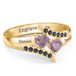 Flared Bypass Ring with Heart Gemstones and Accents