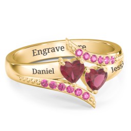 Flared Bypass Ring with Heart Gemstones and Accents