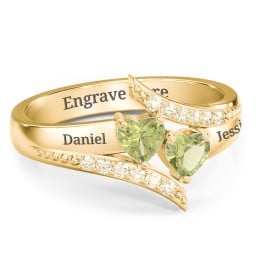 Flared Bypass Ring with Heart Gemstones and Accents