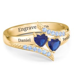 Flared Bypass Ring with Heart Gemstones and Accents
