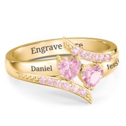 Flared Bypass Ring with Heart Gemstones and Accents