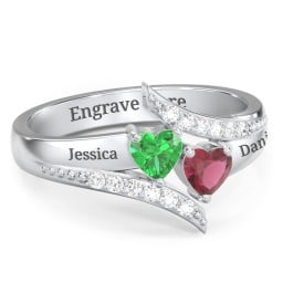 Flared Bypass Ring with Heart Gemstones and Accents