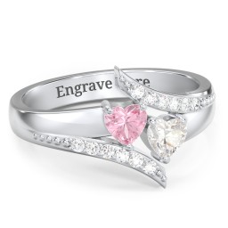 Flared Bypass Ring with Heart Gemstones and Accents