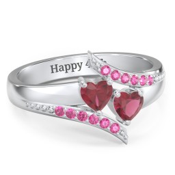 Flared Bypass Ring with Heart Gemstones and Accents