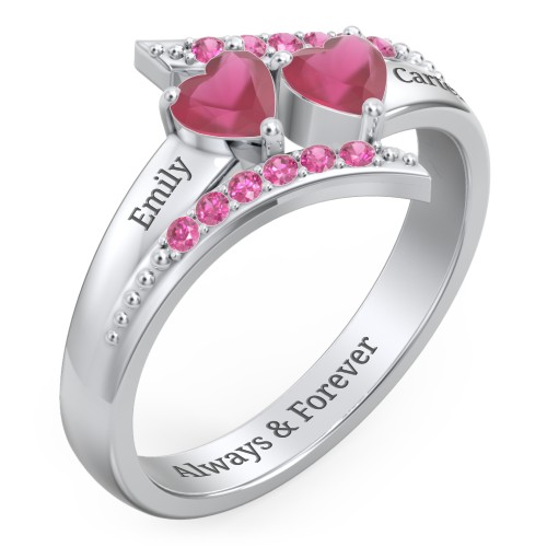 Flared Bypass Ring with Heart Gemstones and Accents