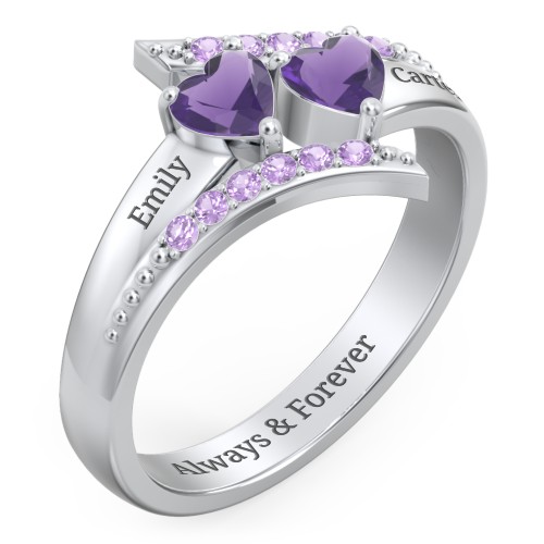 Flared Bypass Ring with Heart Gemstones and Accents