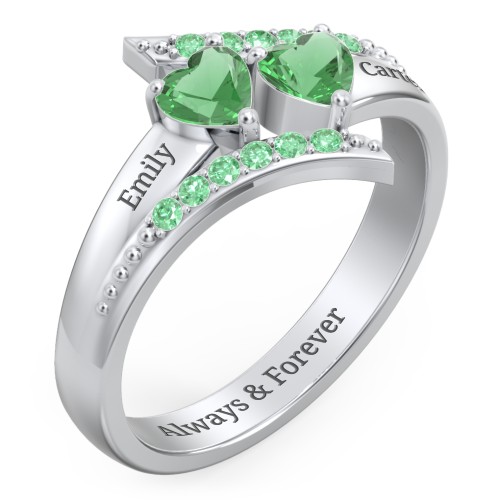 Flared Bypass Ring with Heart Gemstones and Accents