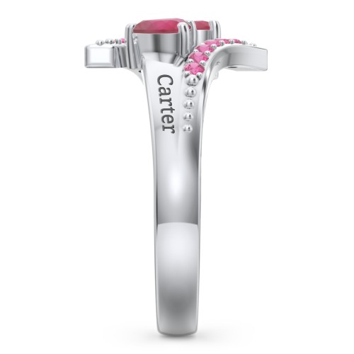 Flared Bypass Ring with Heart Gemstones and Accents