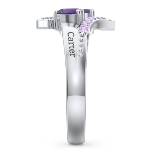 Flared Bypass Ring with Heart Gemstones and Accents