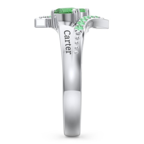 Flared Bypass Ring with Heart Gemstones and Accents