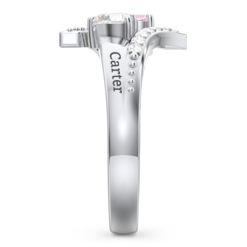 Flared Bypass Ring with Heart Gemstones and Accents