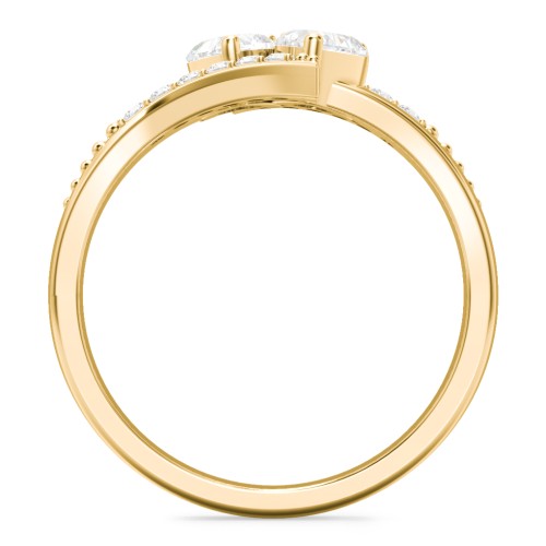 Flared Bypass Ring with Heart Gemstones and Accents – 9kt Yellow Gold with Diamond and White Premium Zirconia
