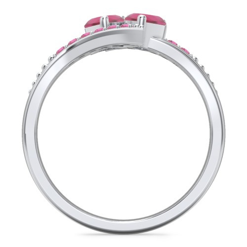 Flared Bypass Ring with Heart Gemstones and Accents