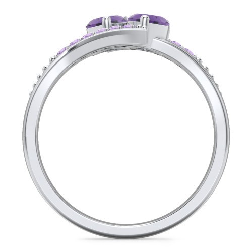 Flared Bypass Ring with Heart Gemstones and Accents