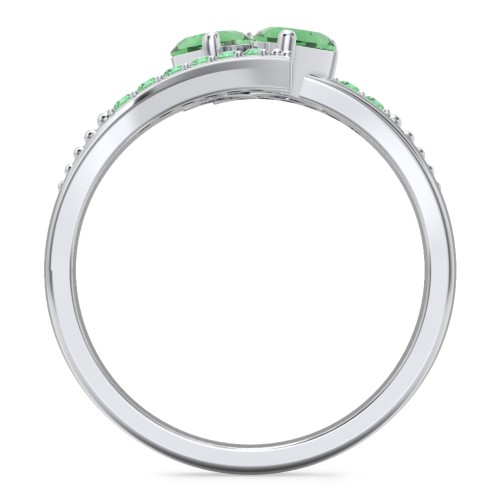 Flared Bypass Ring with Heart Gemstones and Accents