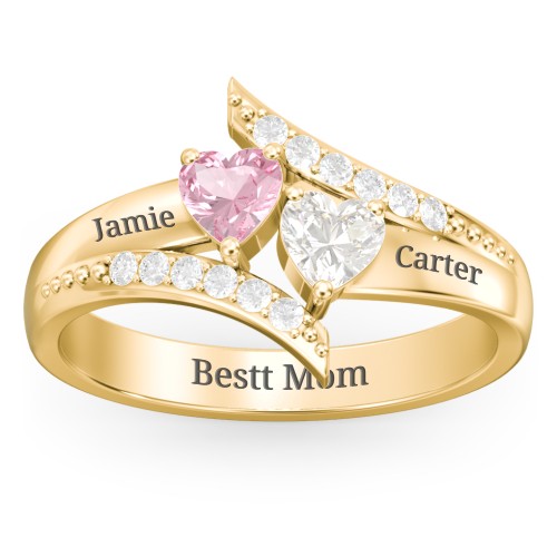 Flared Bypass Ring with Heart Gemstones and Accents