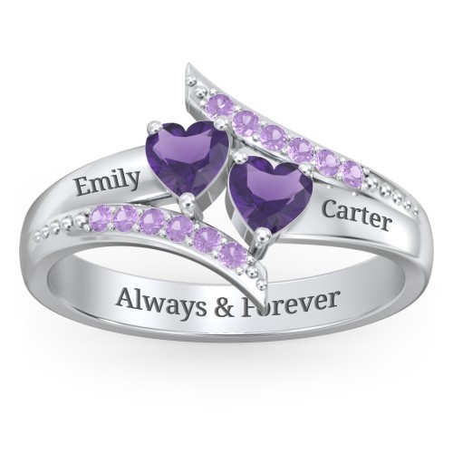 Flared Bypass Ring with Heart Gemstones and Accents