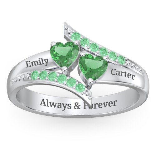 Flared Bypass Ring with Heart Gemstones and Accents