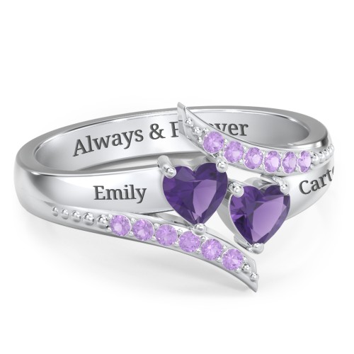 Flared Bypass Ring with Heart Gemstones and Accents