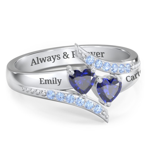 Flared Bypass Ring with Heart Gemstones and Accents
