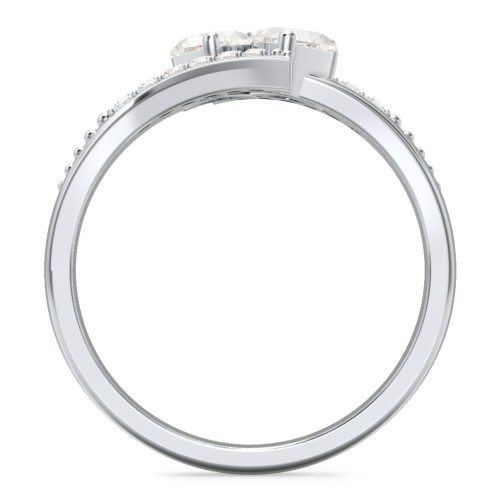 Flared Bypass Ring with Heart Gemstones and Accents – Sterling Silver with Cubic Zirconia and White Premium Zirconia