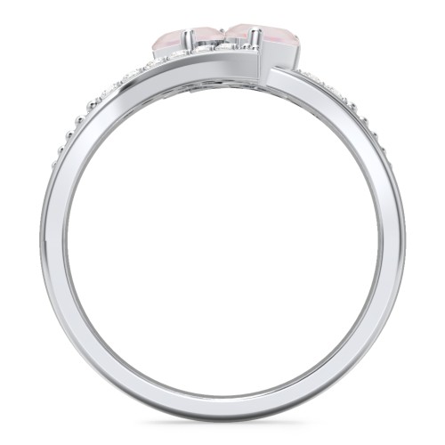 Flared Bypass Ring with Heart Gemstones and Accents – Sterling Silver with Opal and White Premium Zirconia
